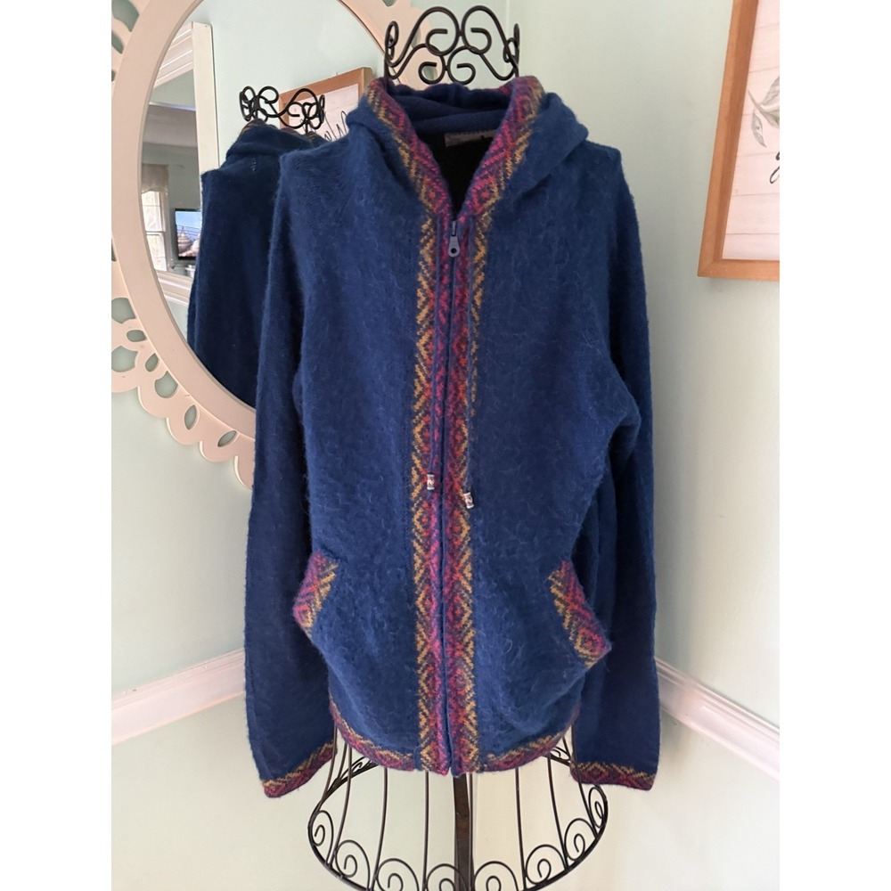 The Alpaca Connection Hoodie Womens Small Blue Excellent Alpaca Wool Zip Up Peru